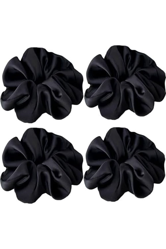 Black Big Scrunchies for Women, 5.2 Inche Large Satin Scrunchie,  Silk Hair Ties  for Thick Hair, Upgraded Elastic Bands and Seamless Hand-Stitching Craftsmanship, 4 Pack