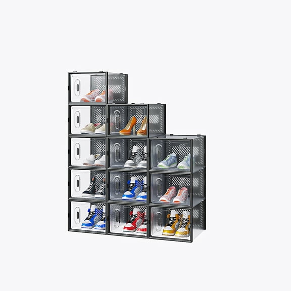 Black, Big Size, 12PCS, 36*28*21cm, Shoe Box, Plastic Mesh, Freely Combinable