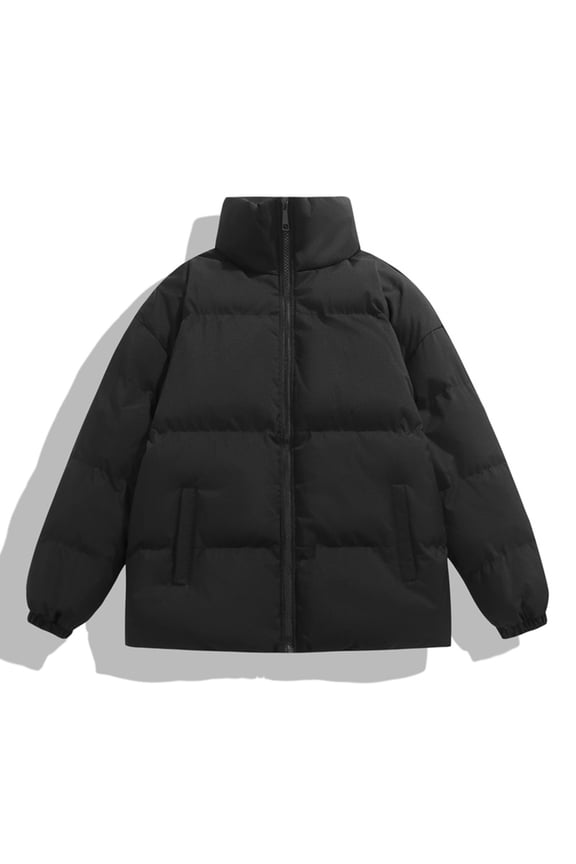 Black Big and Tall Jacket Quilted Puffer Down Jacket Winter Plain Warm Men's Clothing