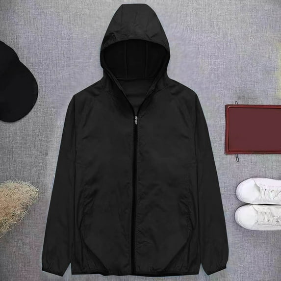 Black Big and Tall Jackets for Men Plain Lightweight Zip Up Jacket Long Sleeve Casual Hood Pocket Mens Outerwear