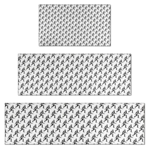 Black Bigfoot Pattern Kitchen Rugs Sets Of 3,Kitchen Runner Rugs Non Skid Washable,Decorative Kitchen Floor Mats for Kitchen,Sink,Laundry,17"x30"+ 17"x47" + 17"x59"