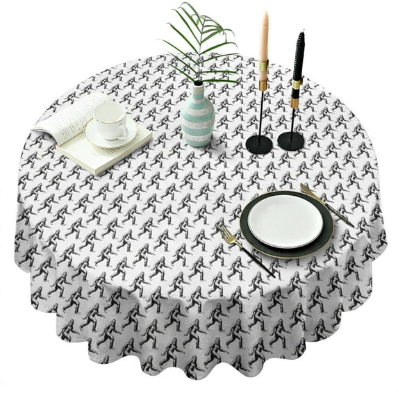 Black Bigfoot Pattern Round Tablecloth 60"x60",Wrinkle Wipeable Table Cloth for Kitchen Dining Room Picnic Patio Party