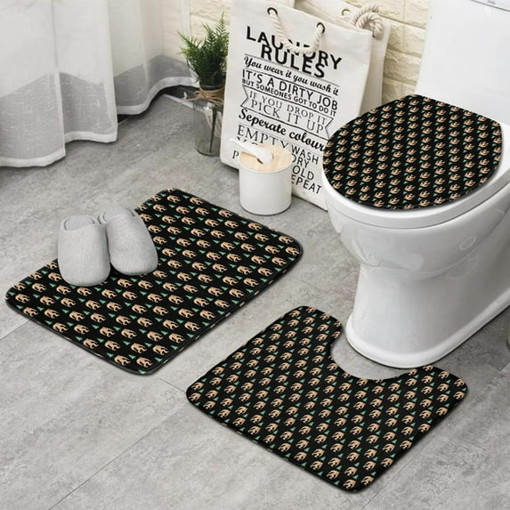 Black Bigfoot and Tree Pattern Bathroom Rugs Sets 3 Piece,Toilet Cover Set,Absorbent Non Slip Bathroom Mats Sets with U-Shaped Contour Rug Toilet Rug Set