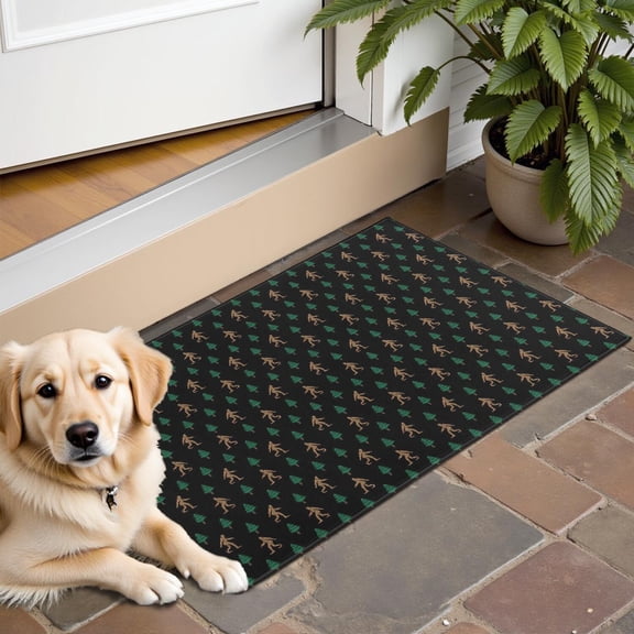 Black Bigfoot and Tree Pattern Door Rugs,Washable Non Slip Door Mats Indoor,Decorative Door Mats,Entry Mat Indoor for Entrance,Bedroom,Kitchen,Bathroom,16"x24"