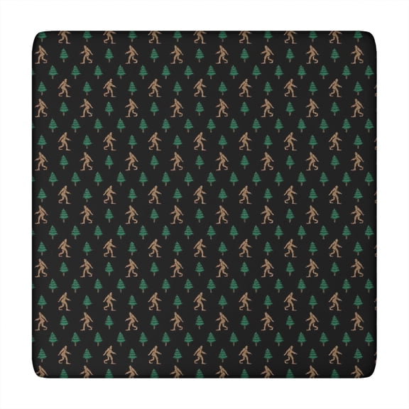 Black Bigfoot and Tree Pattern Square Fitted Tablecloth with Elastic Edge,Square Table Cover,Washable Elastic Table Cover for Home Kitchen Party Decor 34"x34"