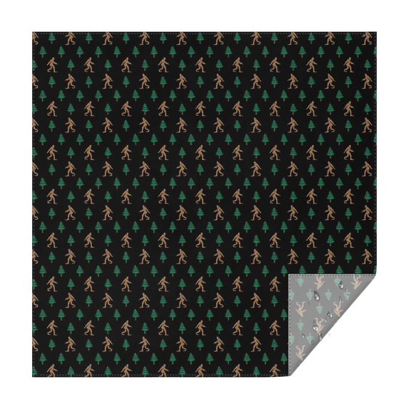 Black Bigfoot and Tree Pattern Square Tablecloth,Waterproof Square Table Cover,Wipeable Spillproof Washable Table Cover for Home Kitchen Party Decor 60"x60"(152x152cm)