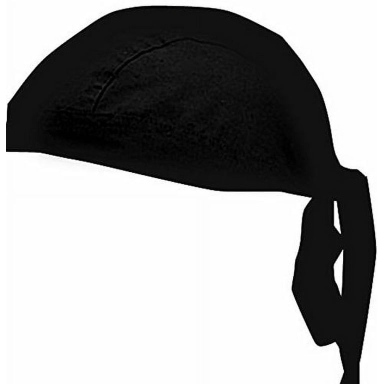Black Biker Cap w/ SWEATBAND Bandana Head Wrap Medical/ Skull Cap Doo Rag  Durag