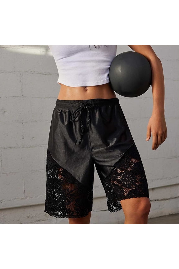 Biker Shorts Womens Patchwork Lace Trim Shorts Y2K Elastic Waist Baggy Sweat Shorts Workout Shorts