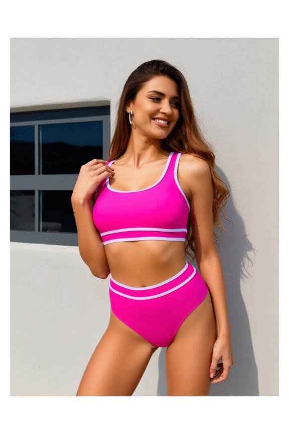 Black Bikini Set Women's - Two Piece Swimsuit Modest Bathing Suit for Spring Break Vacation; Classic Solid Color, Adjustable Straps, Comfortable & Supportive