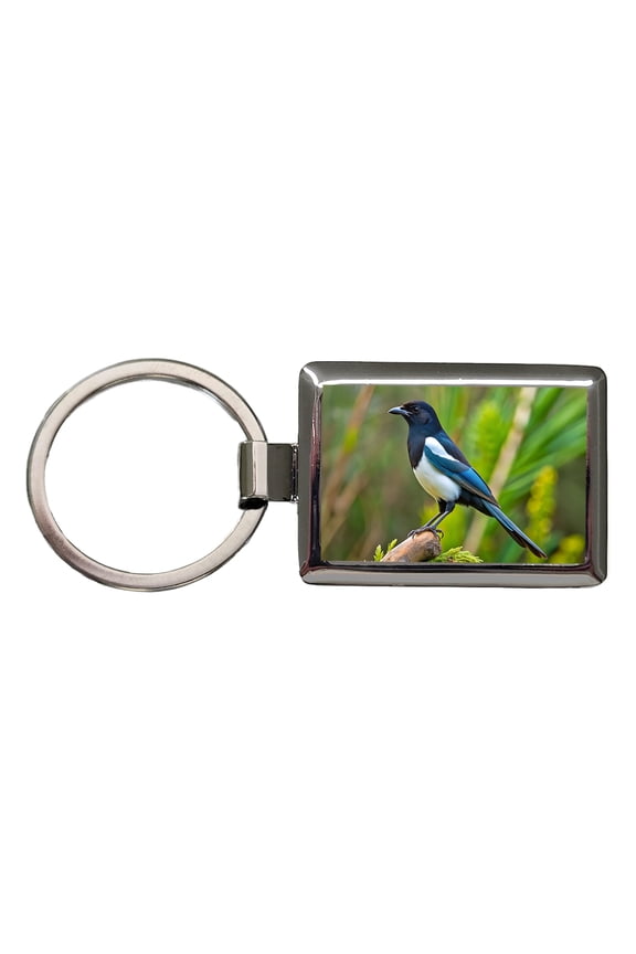 Black Billed Magpie Backyard Bird Metal Rectangle Keychain