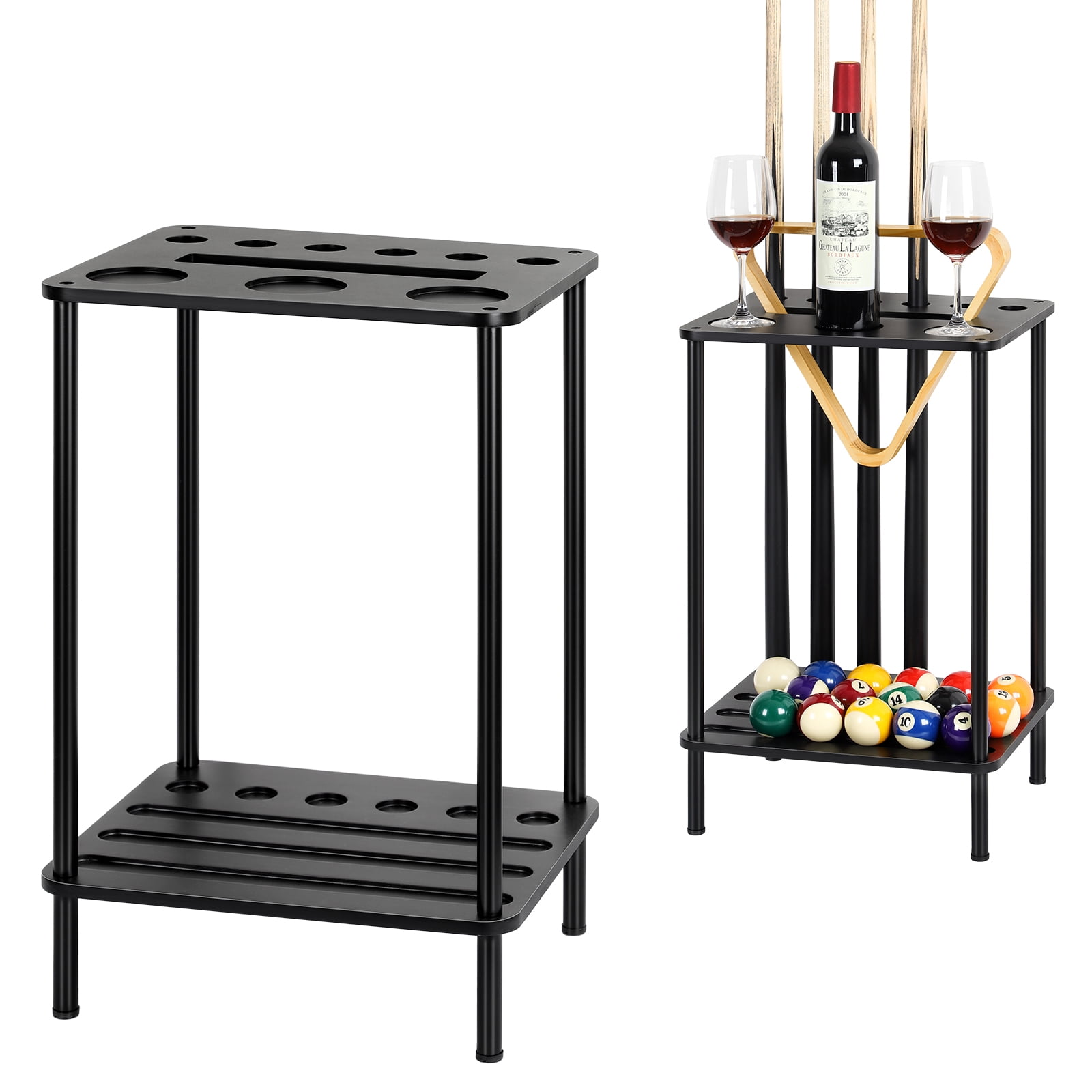 Black Billiard Storage Rack 2-Tier Organizer for Pool Cues, Balls ...