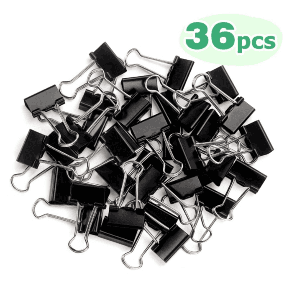 Black Binder Clips Paper Clamps Clips Small Size, 0.75 Inches, 36 Pack