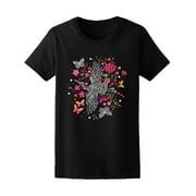 Black Bird Dot Stylized Flowerly Tee Womens -Image by Shutterstock