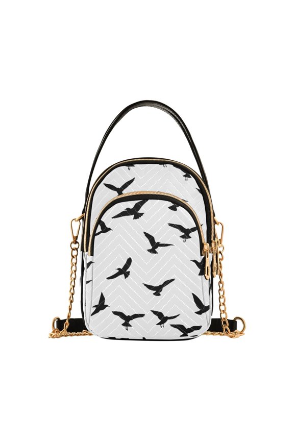 Black Bird Pattern Women's Crossbody Handbags Leather Crossbody Bags Fanny Pack Chest Bag for Travel