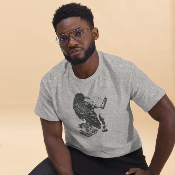Black Bird Raven Book Lovers Men Women Graphic Tshirt (Sport Grey, M)