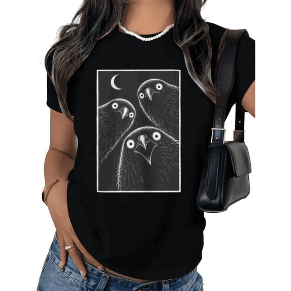 Black Bird Shirt Graphic Tees Print Tshirt Shirts Black Women Gothic Raven Dark Aesthetic Vintage Art Casual Summer Soft Cotton Tee Size S-5XL Tops
