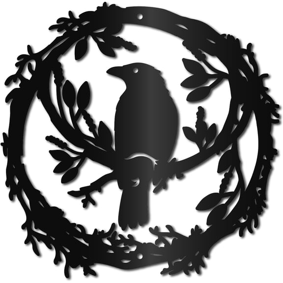 Black Bird Wall Hanging Iron Wall Decor Outdoor Flying Animal Wreath Leaf Branch Art Sign Sculpture Ornament Decoration