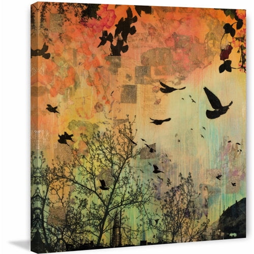 "Black Birds Dance" Painting Print on Wrapped Canvas