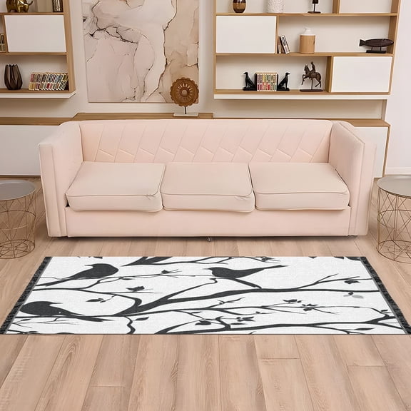 Black Birds and Flowers 72x23.5" Bedroom Runner Rug, Durable and Non-Slip for Hallways and Living Rooms