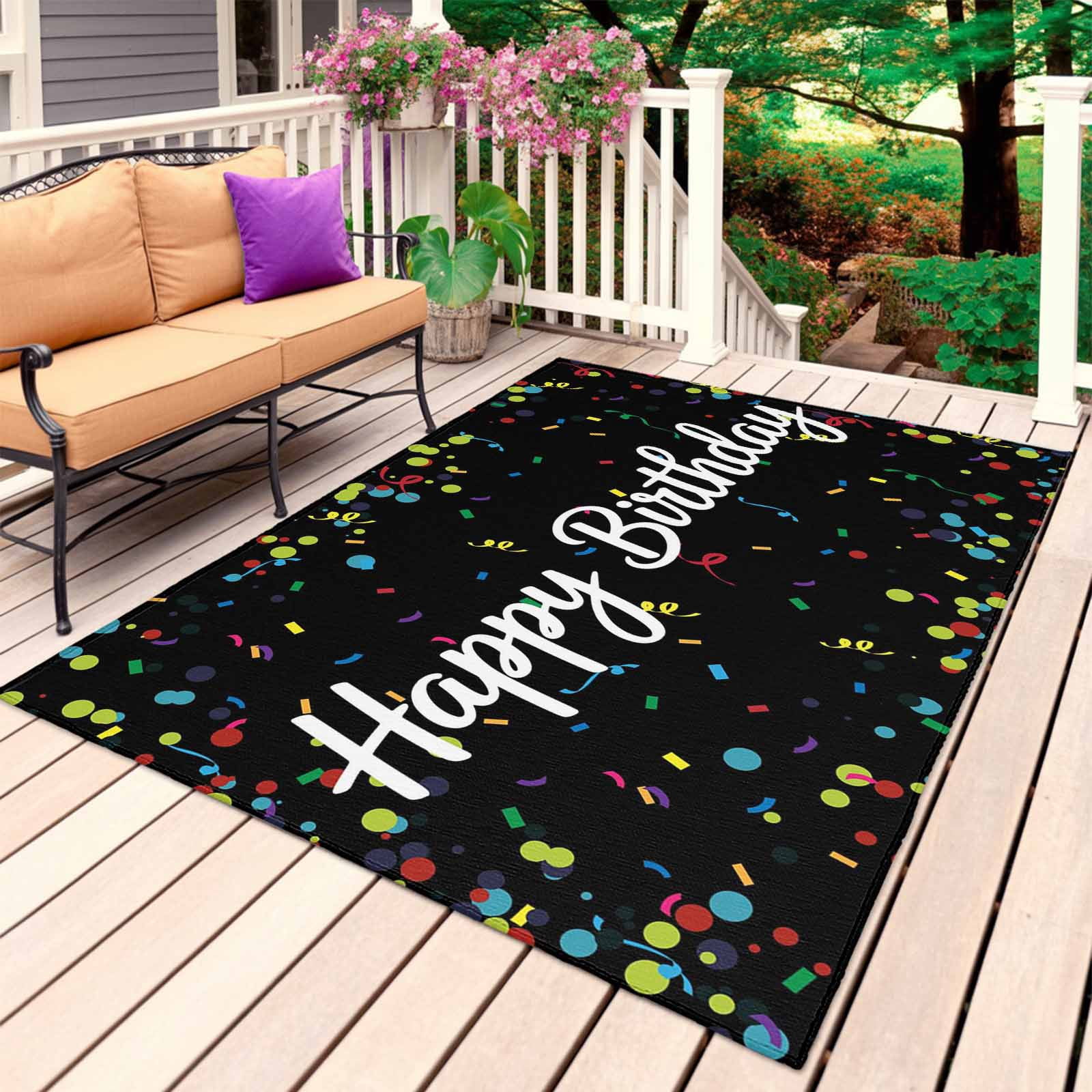Celebration Rug Black Birthday Outdoor Rug 5x8 Ft, Non Slip Washable Area Rug, Colorful ...