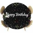 thumbnail image 1 of Black Birthday Round Tablecloth, Fitted Table Cover with Elastic for 36"-44" Round Tables, Colorful Confetti Ribbons Polka Dots Classroom Table Cloth Outdoor Dinning Party Waterproof Tablecloths, 1 of 7
