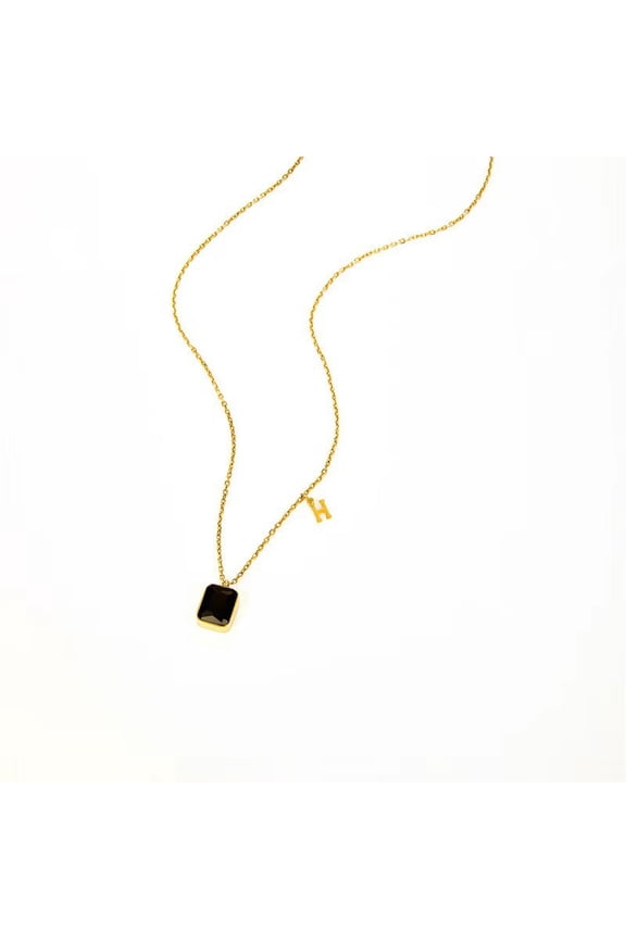 Black Birthstone Charm Necklace, Rectangle Princess Cut Necklace, Birthday Jewelry Gift for Women