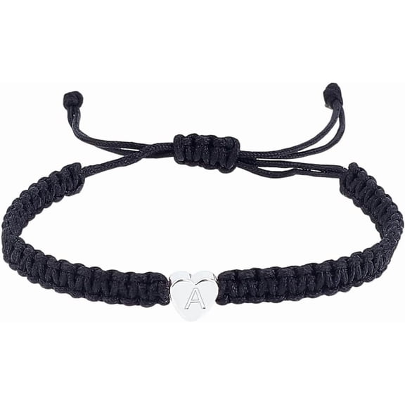 Black Black Adjustable Nylon Cord Slider Bracelet Dainty Initial Charm Bracelet 304 Stainless Steel Letter A-Z Bracelet Initial Bracelet for Daily Wear DIY