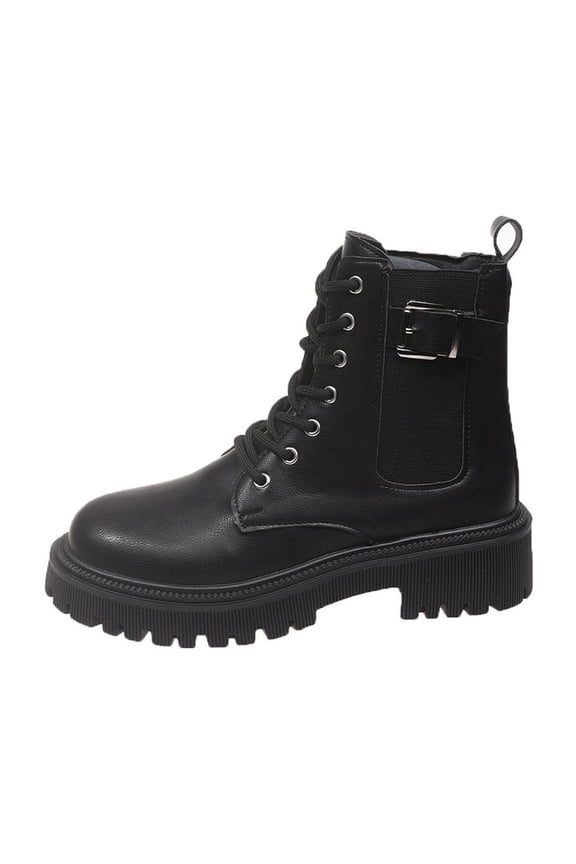 Black Black Ankle Boots With Belt Buckle And Lace Up Front For A Versatile And Fashionable Look
