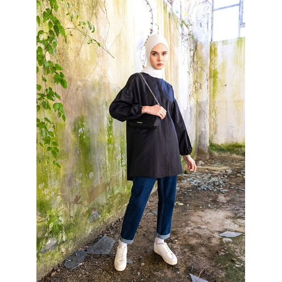 Black - Black - Button Collar - Tunic - Refka