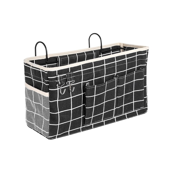 Black Black Canvas Hanging Storage Caddy For Bedside Organization Holds Books Electronics And Essentials With Easy Clamp Installation