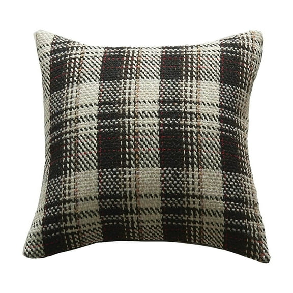 Black Black Christmas Plaid Pillow Cover Woolen Fabric Holiday Decorative Cushion Case For Home Decor 18X18 Inches