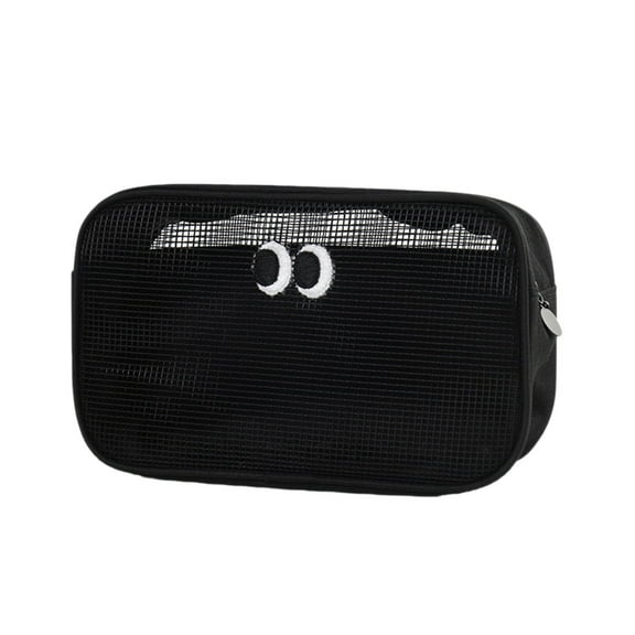 Black Black Cute Big Eyes Mesh Makeup Bag Large Capacity Organizer For Cosmetics Toiletries Travel Storage Polyester