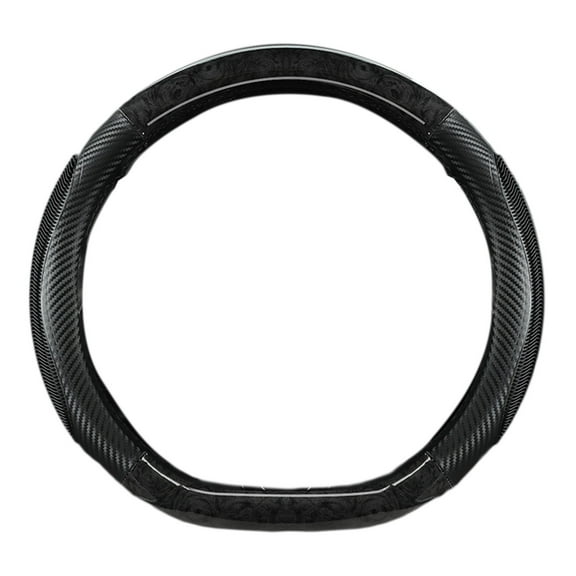Black Black D-Shaped Car Steering Wheel Cover Wood Grain Breathable Non-Slip Comfortable Grip All Season Universal Fit 14.96X14.96X1.77 Inches