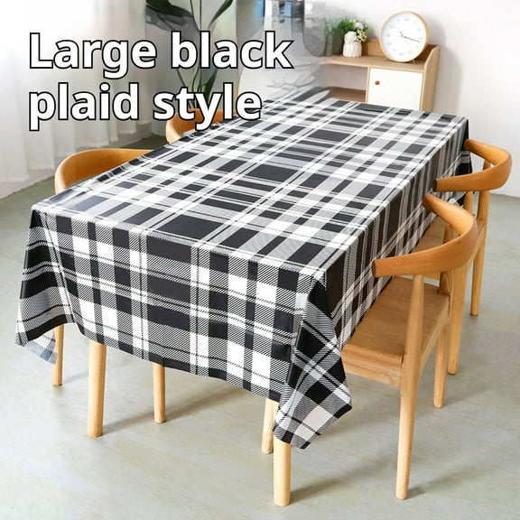 Black Black Disposable Plaid Print Waterproof Plastic Tablecloth 54X108In Thickened Peva Material For Party Picnic Dining Table Protection Easy Cleanup 54X108In 0.6Lb