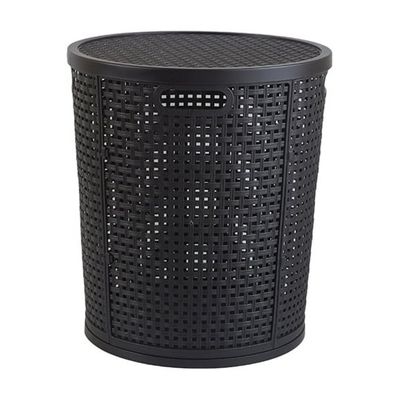 Black Black Household Dirty Clothes Basket Round With Lid Imitation Rattan 16.53X14.96X12.99 Inch Large Capacity Plastic Laundry Hamper For Clothing Storage