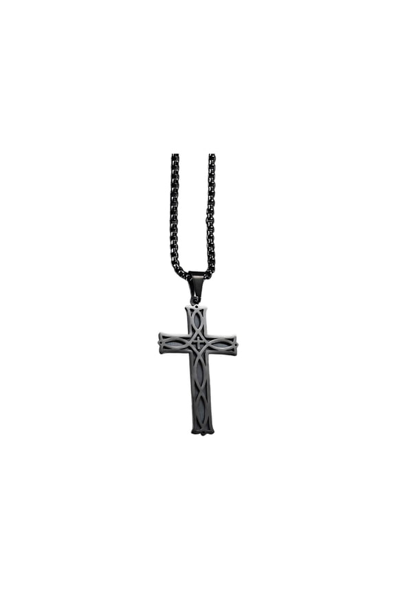 Black Black Irish Knot Cross Pendant Necklace Titanium Steel Religious Jewelry Gift For Men Women Unisex Chain Included 2X1Inch