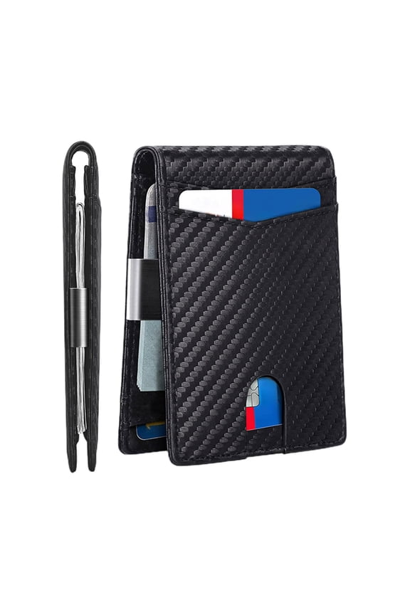 Black Black Leather Money Clip Wallet For Men Slim Bifold Credit Card Holder With Rfid Blocking Id Window Minimalist Design Thin For Travel Daily Gift Use