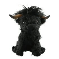 Black Black Long Hair Highland Cow Plush Toy Lifelike Cattle Doll Soft Stuffed Animal Size 24 Inches
