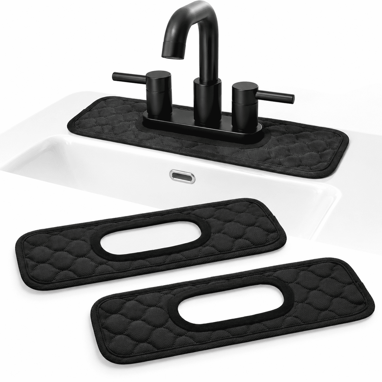 Black & Black Oval and Rectangle Hole Bathroom Sink Faucet Splash Guard ...