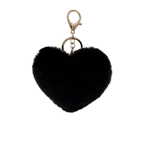 Black Black Plush Heart Keychain Faux Fur Bag Charm Backpack Pendant Cute Soft Stuffed Animal Key Ring Gift For Girls Women Kids School Supplies Envelope Shipping