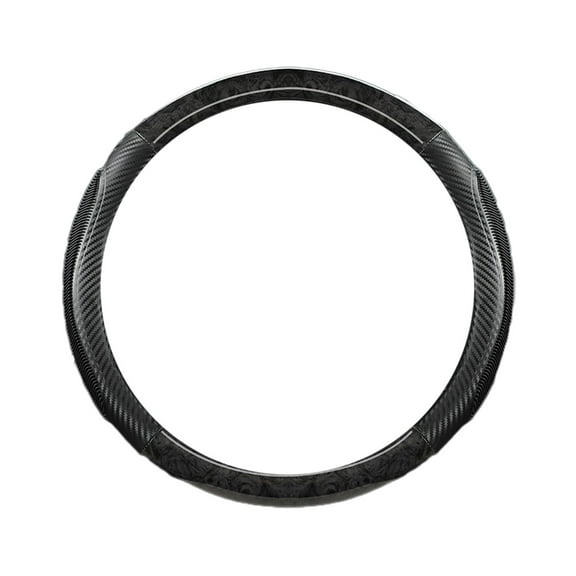 Black Black Round Car Steering Wheel Cover Wood Grain Breathable Non-Slip Comfortable Grip All Season Universal Fit 14.96X14.96X1.77 Inches