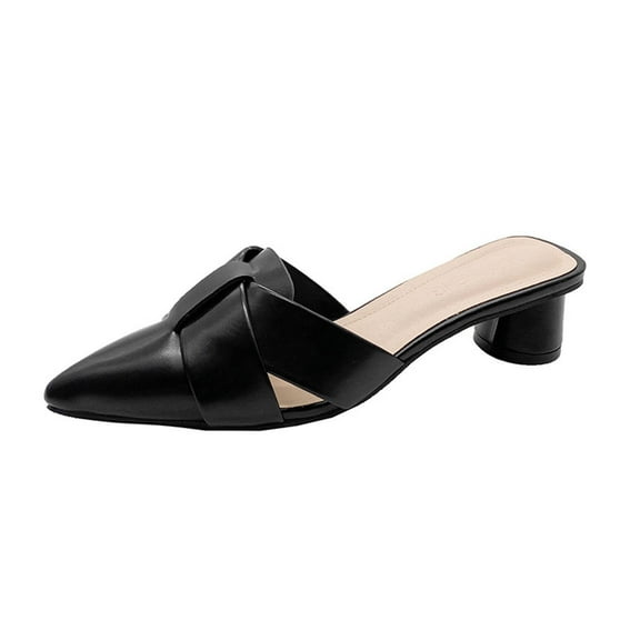Black Black Slide Sandals With Pointed Toe And Chunky Heel For A Versatile And Chic Casual Wear