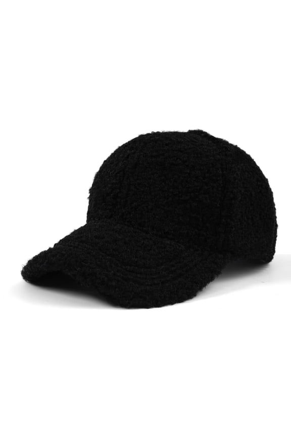 Black Black Solid Color Lamb Fur Baseball Cap For Women Winter Thickened Warm Windproof Outdoor Hat Head Size 22-24 Inch