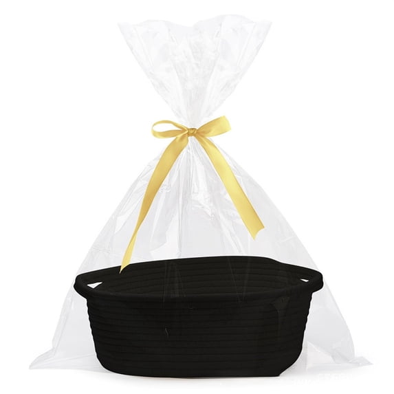 Black Black Woven Storage Basket With Handle Fabric Rope Gift Basket With Ribbon And Bag Decoration Home Organization Container