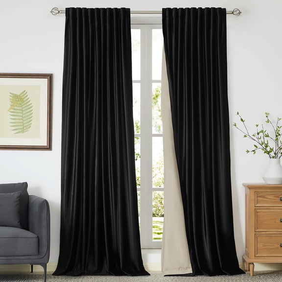 Black Blackout Curta108 Inch For Living Room Full Elegant 2 Panels Tab Thermalulated Darkening Liner Curtain Heavy Noice Reducing Soundproof Window Drapes Bedroom