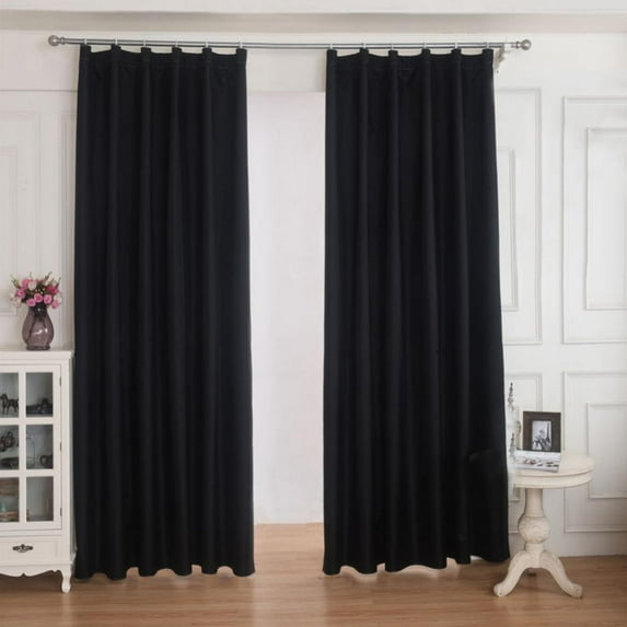Black Blackout Curtains 75 Inch Long, Back Tab and Rod Pocket Blackout Panels - 2 Panels, 16 x 75 Inch, Blackout Curtains for Living Room, Room Darkening Curtains