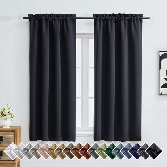 Black Blackout Curtains for Bedroom 72 Inch Length 2 Panels Set, Solid Thermal Insulated Energy Saving Window Curtains for Living Room, Dual Rod Pocket Window Drapes, Black, 2x40Wx72L Inches