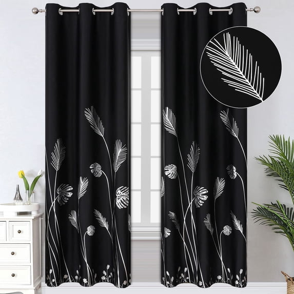 Black Blackout Curtains for Bedroom 84 Inches Long, Room Darkening ...