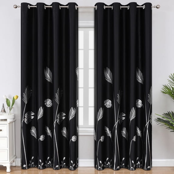 Black Blackout Curtains for Bedroom 84 Inches Long, Room Darkening ...