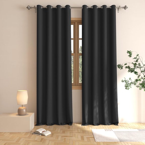 Black Blackout Curtains Bedroom 92 inches Long Window Curtain Panels Room Darkening Living Room Divider Patio Doorway Sliding Glass Door Grommet Top Thermal Insulated Drapes 2 Panels 52"x92"